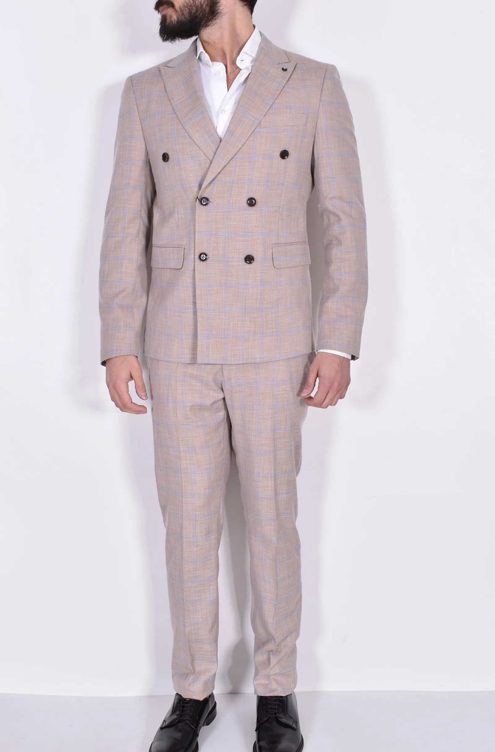 Marcel Morel Abiti<Abito doppiopetto fiammato beige quadri
