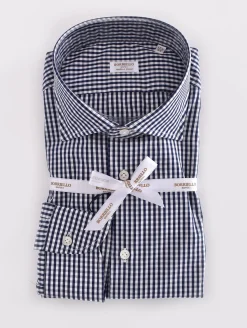 BORRIELLO Camicie<Camicia cucita a mano quadretti bianco blu