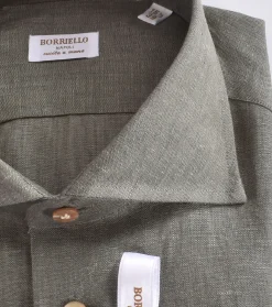 BORRIELLO Camicie<Camicia cucita a mano lino verde militare