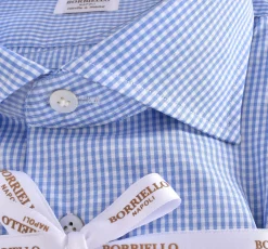 BORRIELLO Camicie<Camicia cucita a mano quadretti bianco celeste