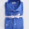 BORRIELLO Camicie<Camicia lino blu royal marechiaro cucita a mano