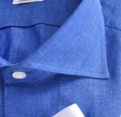 BORRIELLO Camicie<Camicia lino blu royal marechiaro cucita a mano