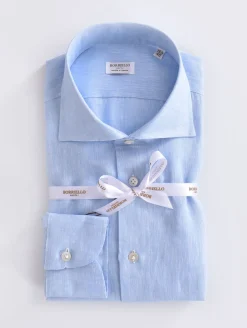 BORRIELLO Camicie<Camicia lino celeste marechiaro cucita a mano