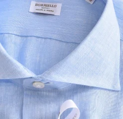 BORRIELLO Camicie<Camicia lino celeste marechiaro cucita a mano