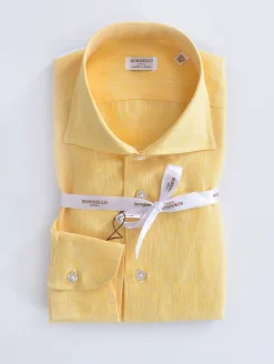 BORRIELLO Camicie<Camicia lino giallo marechiaro cucita a mano