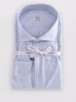 BORRIELLO Camicie<Camicia Marechiaro cucita a mano righe bianco celeste