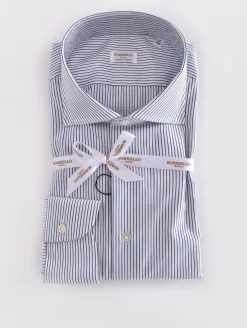BORRIELLO Camicie<Camicia Marechiaro cucita a mano righe bianco blu