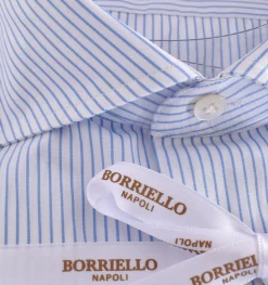 BORRIELLO Camicie<Camicia Marechiaro cucita a mano righe bianco celeste