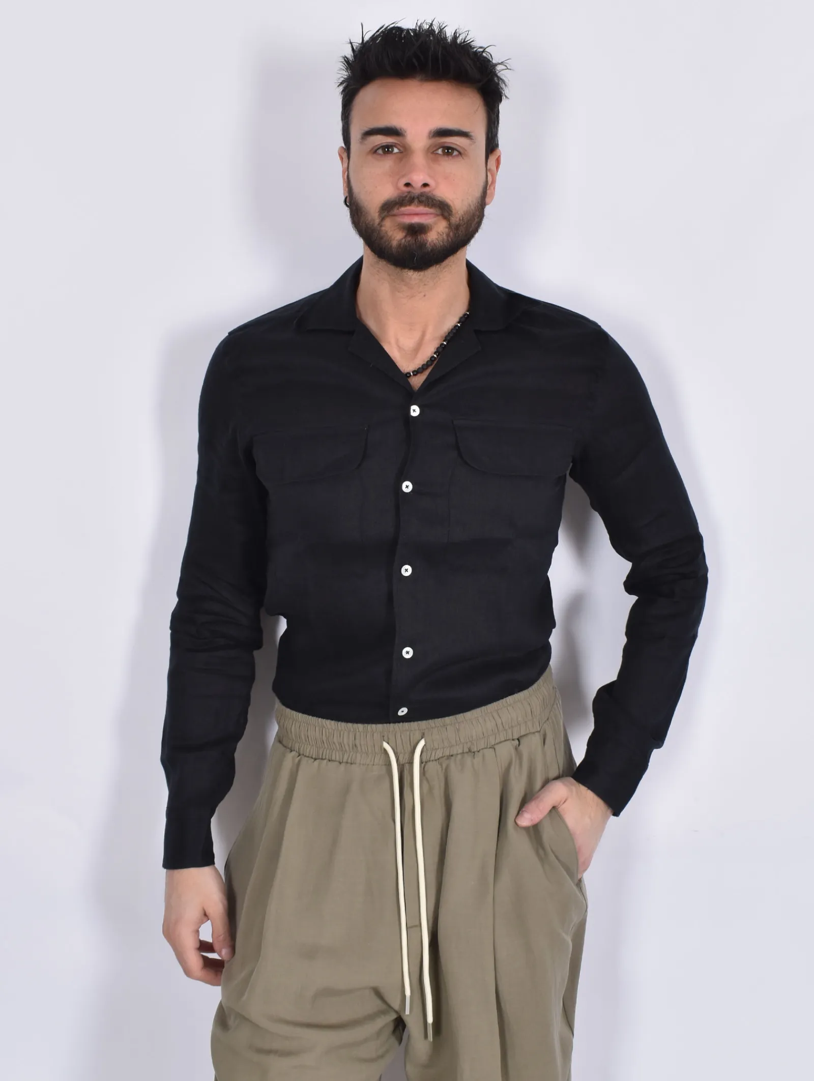 TAGLIATORE Camicie<Camicia lino nera Rowan