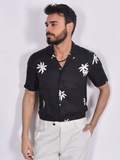 TAGLIATORE Camicie<Camicia mezza manica Hawaii floreale nera