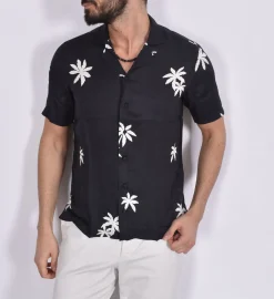 TAGLIATORE Camicie<Camicia mezza manica Hawaii floreale nera