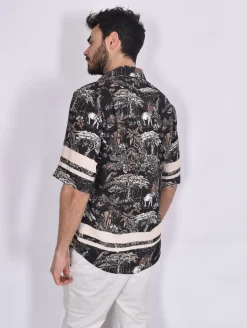 YES LONDON Camicie<Camicia mezza manica japan nera fantasia