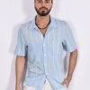YES LONDON Camicie<Camicia mezza manica celeste rigata