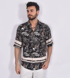 YES LONDON Camicie<Camicia mezza manica japan nera fantasia