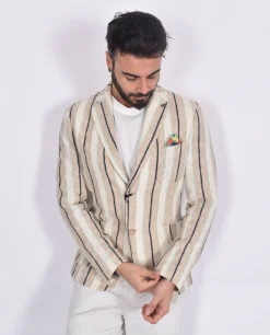 BOB Giacche<Giacca righe beige maglia Slight