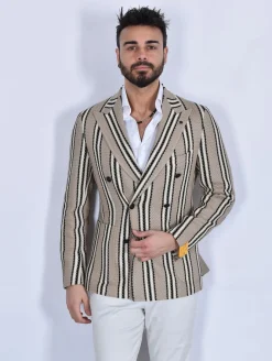 TAGLIATORE Giacche<Giacca doppiopetto maglia beige righe 1SMJ20K