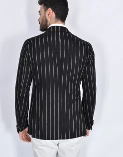 TAGLIATORE Giacche<Giacca doppiopetto gessata nera lino 1SMC20K