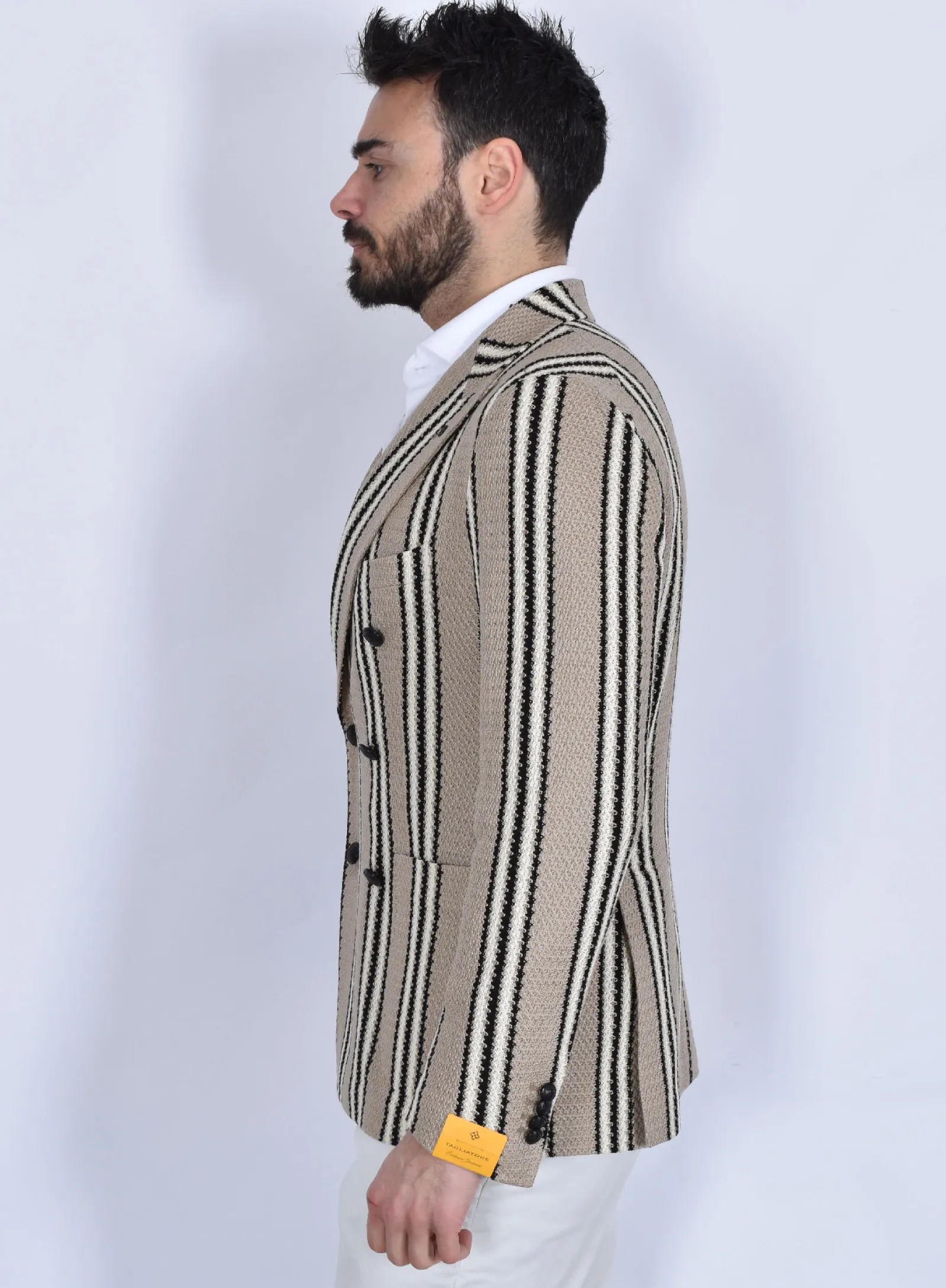 TAGLIATORE Giacche<Giacca doppiopetto maglia beige righe 1SMJ20K