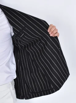 TAGLIATORE Giacche<Giacca doppiopetto gessata nera lino 1SMC20K