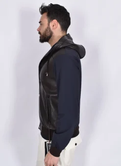 THE JACK LEATHERS Giubbotti<Giubbino Jack Leathers Joele Mix cappuccio pelle moro blu