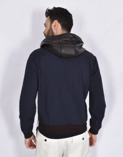 THE JACK LEATHERS Giubbotti<Giubbino Jack Leathers Joele Mix cappuccio pelle moro blu