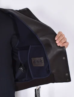 THE JACK LEATHERS Giubbotti<Giubbino Jack Leathers Joele Mix cappuccio pelle moro blu
