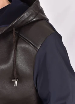 THE JACK LEATHERS Giubbotti<Giubbino Jack Leathers Joele Mix cappuccio pelle moro blu