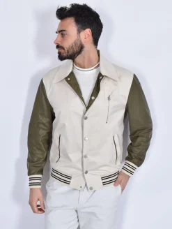 YES LONDON Giubbotti<Giubbotto primaverile bomber manica pelle panna verde