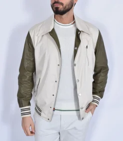 YES LONDON Giubbotti<Giubbotto primaverile bomber manica pelle panna verde