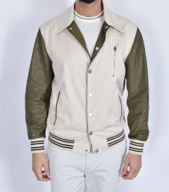 YES LONDON Giubbotti<Giubbotto primaverile bomber manica pelle panna verde
