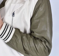 YES LONDON Giubbotti<Giubbotto primaverile bomber manica pelle panna verde
