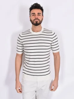 GRAN SASSO Maglie<Maglia bianca righe blu organic cotton