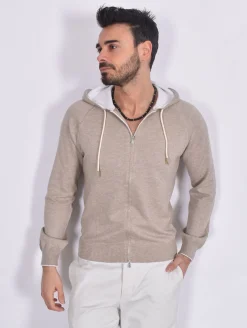 GRAN SASSO Maglie<Maglia cashmere cotone zip cappuccio beige