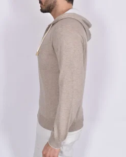 GRAN SASSO Maglie<Maglia cashmere cotone zip cappuccio beige