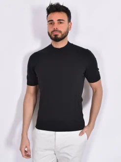 GRAN SASSO Maglie<Maglia lupetto mezza manica vintage organic cotton nera