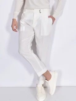 BE ABLE Pantaloni<Pantalone Andy Regular LLAP lino cinturino bianco