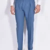 BERWICH Pantaloni<Pantalone lino blu oceano Retro