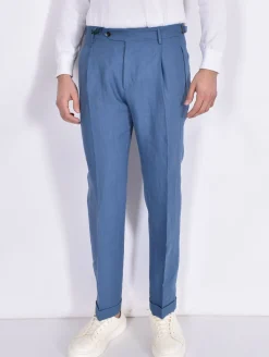 BERWICH Pantaloni<Pantalone lino blu oceano Retro