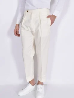 BERWICH Pantaloni<Pantalone panna bianco pinces cotone