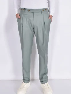 BERWICH Pantaloni<Pantalone italiano risvoltini pinces verde fresco lana Barber