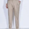 BERWICH Pantaloni<Pantalone italiano risvoltini pinces beige fresco lana Barber