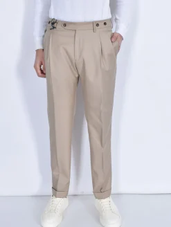 BERWICH Pantaloni<Pantalone italiano risvoltini pinces beige fresco lana Barber
