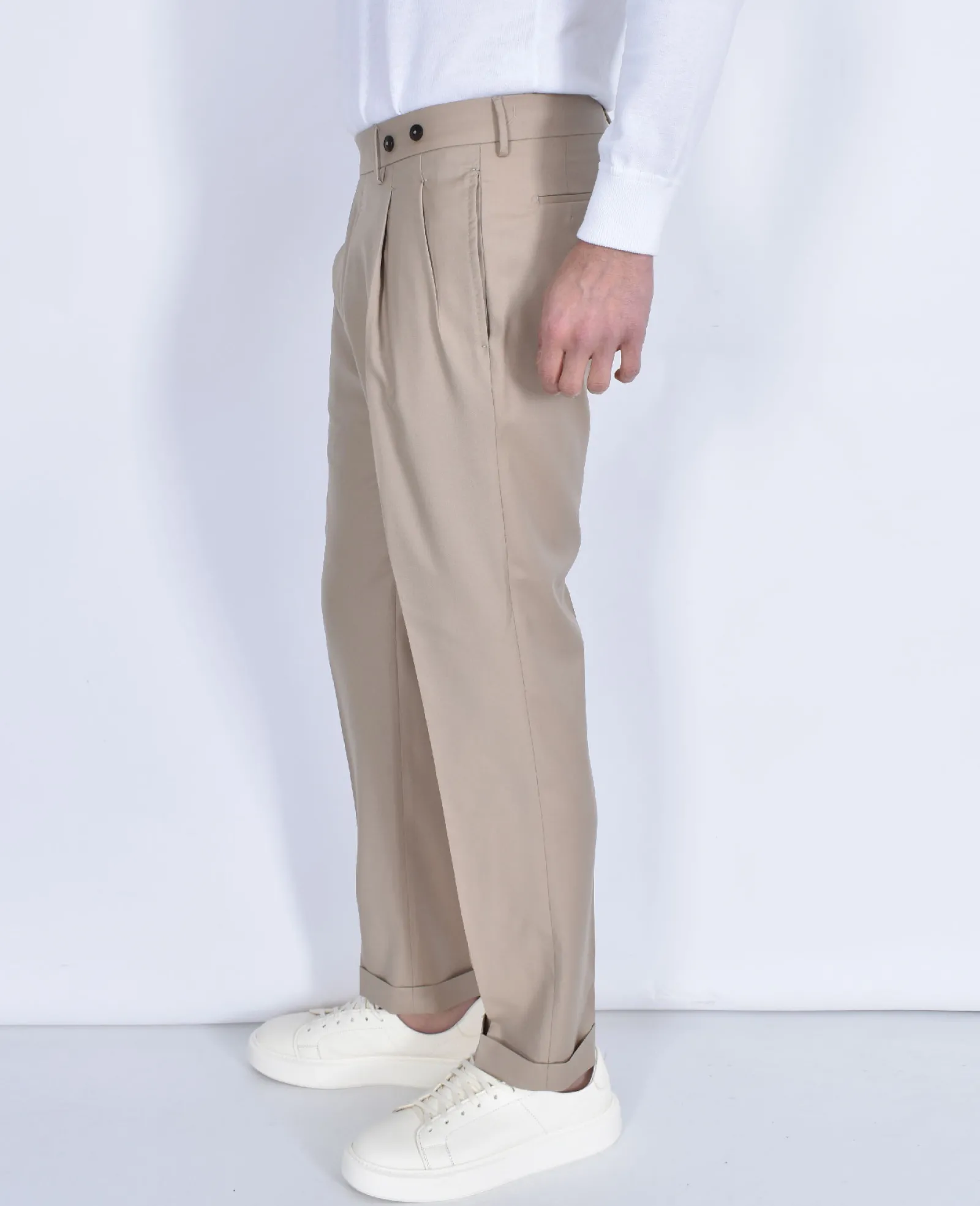 BERWICH Pantaloni<Pantalone italiano risvoltini pinces beige fresco lana Barber