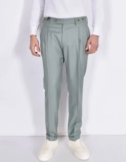 BERWICH Pantaloni<Pantalone italiano risvoltini pinces verde fresco lana Barber