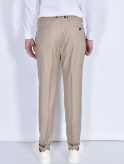 BERWICH Pantaloni<Pantalone italiano risvoltini pinces beige fresco lana Barber