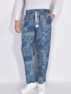 MC2 SAINT BARTH Pantaloni<Pantalone blu lino bandana
