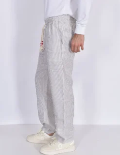 MC2 SAINT BARTH Pantaloni<Pantalone lino tripes righe bianco beige