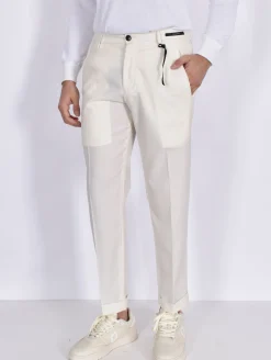 MICHAEL COAL Pantaloni<Pantalone bianco panna Work risvoltini