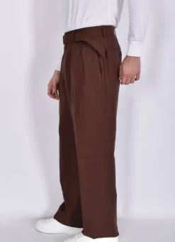 TAGLIATORE Pantaloni<Pantalone largo bustino cinturino lino marrone P-Nevil