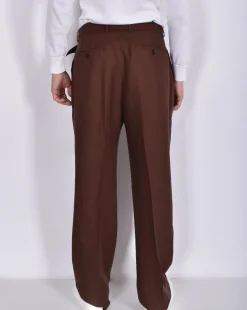 TAGLIATORE Pantaloni<Pantalone largo bustino cinturino lino marrone P-Nevil